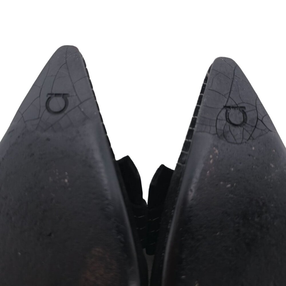 Vintage Salvatore Ferragamo Black Striped Suede Formal Slingback Kitten Heel 8AA - Picture 15 of 16